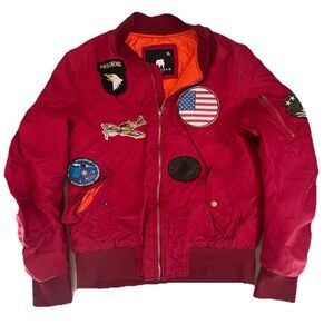 American Stitch Patch Satin finish Bomber Jacket Red Men’s Size XL Airborne